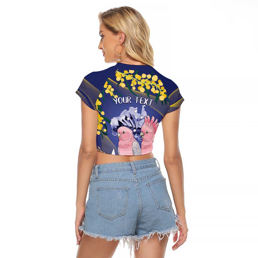 Personalised Pink Galah Australia Day Raglan Cropped T Shirt 26th January Golden Wattle Flag Color - Aussie Hoodie