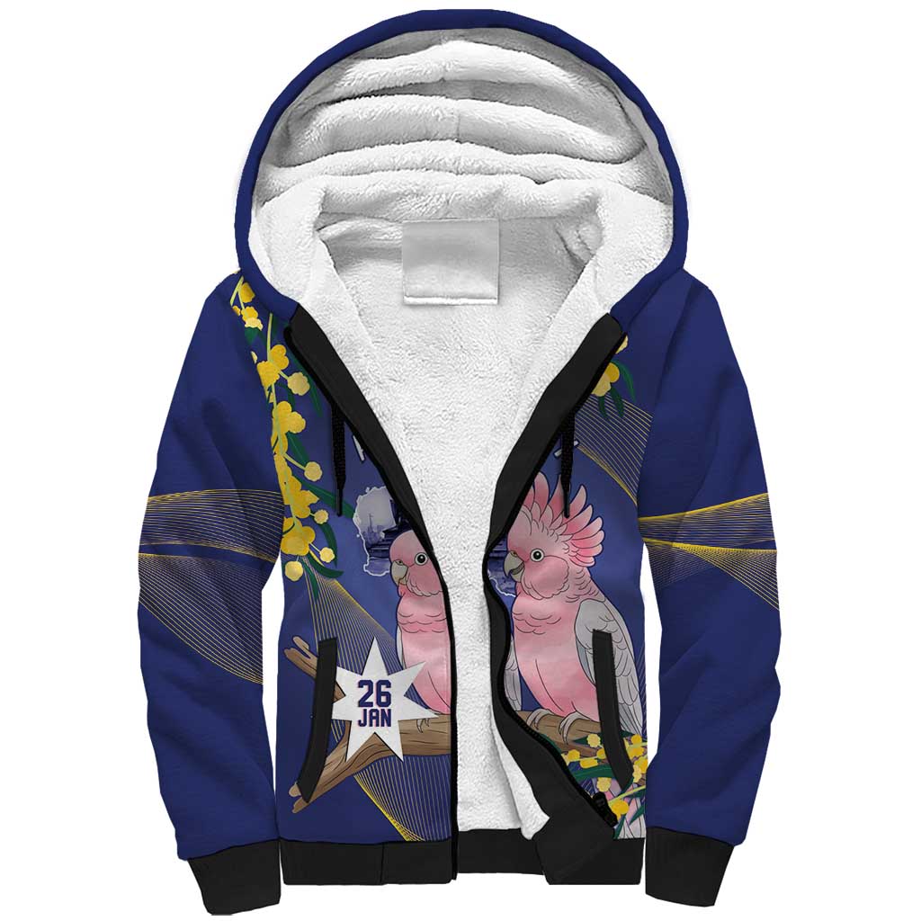 Personalised Pink Galah Australia Day Sherpa Hoodie 26th January Golden Wattle Flag Color - Aussie Hoodie