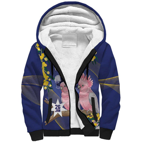 Personalised Pink Galah Australia Day Sherpa Hoodie 26th January Golden Wattle Flag Color - Aussie Hoodie