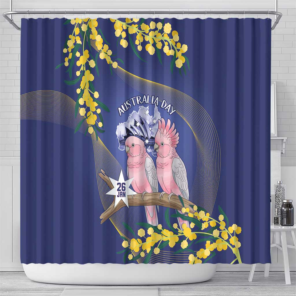 Pink Galah Australia Day Shower Curtain 26th January Golden Wattle Flag Color - Aussie Hoodie