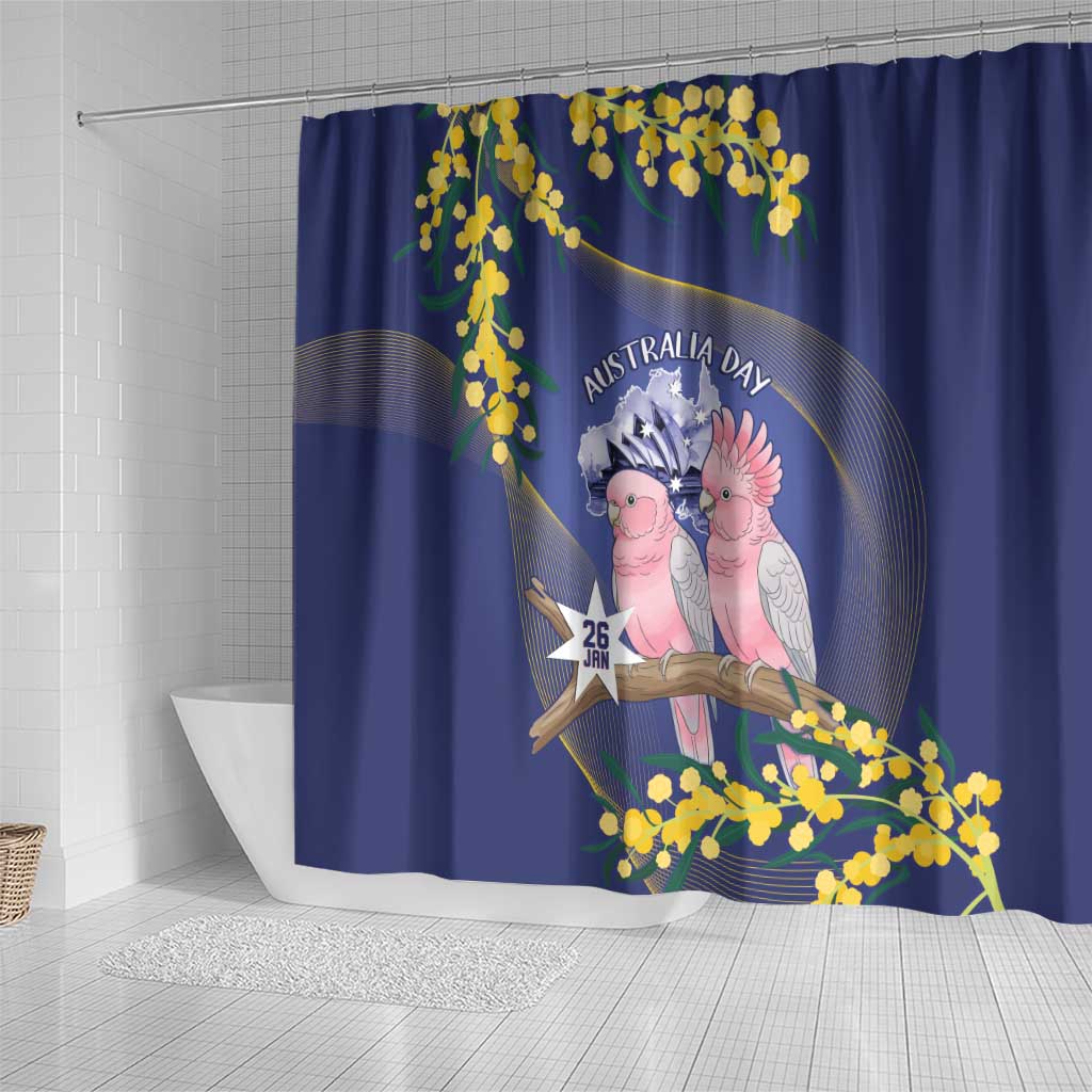 Pink Galah Australia Day Shower Curtain 26th January Golden Wattle Flag Color - Aussie Hoodie