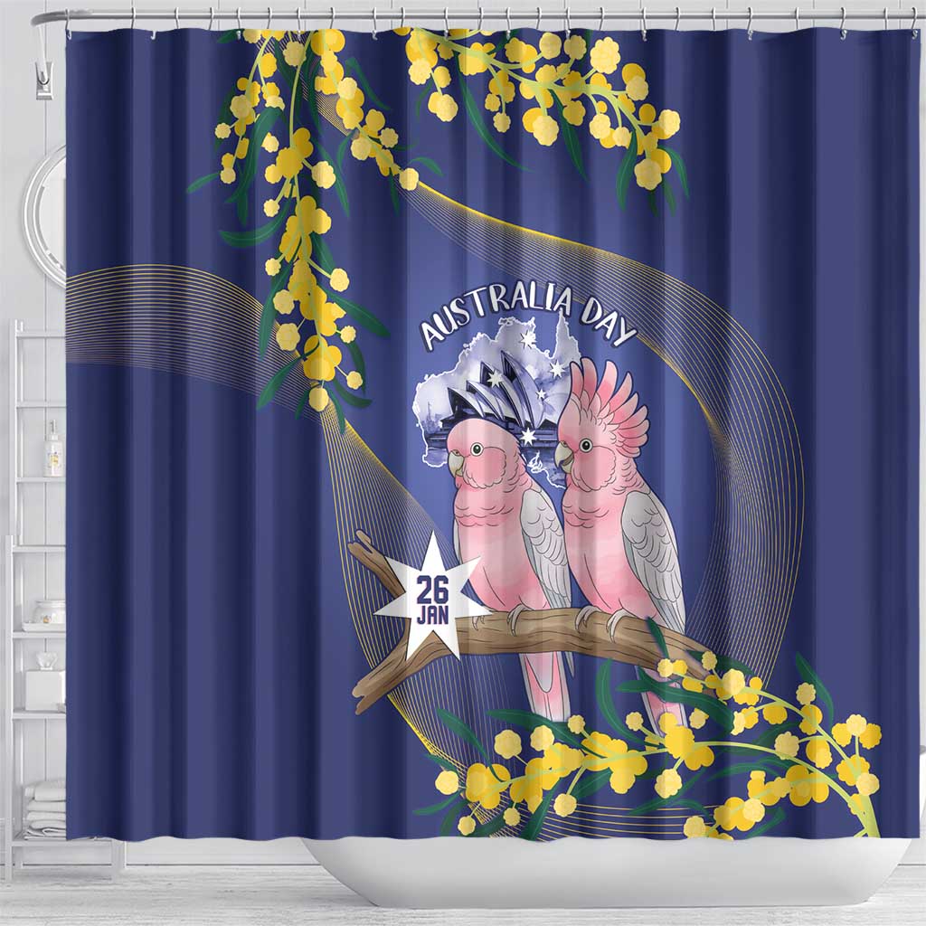 Pink Galah Australia Day Shower Curtain 26th January Golden Wattle Flag Color - Aussie Hoodie