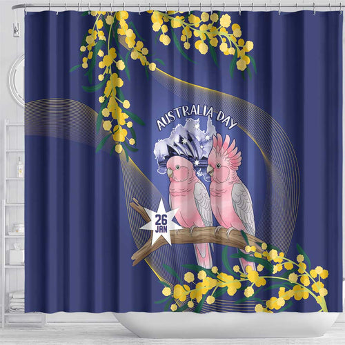 Pink Galah Australia Day Shower Curtain 26th January Golden Wattle Flag Color - Aussie Hoodie
