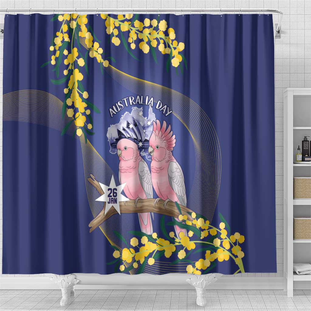 Pink Galah Australia Day Shower Curtain 26th January Golden Wattle Flag Color - Aussie Hoodie