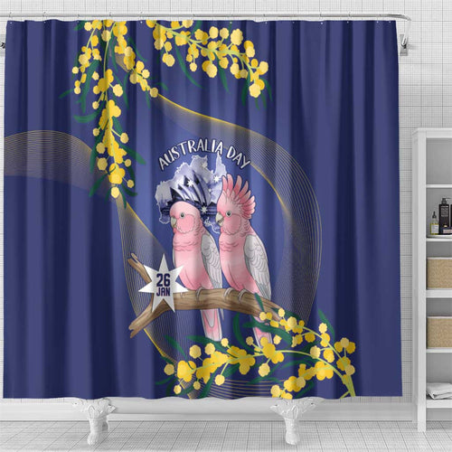 Pink Galah Australia Day Shower Curtain 26th January Golden Wattle Flag Color - Aussie Hoodie