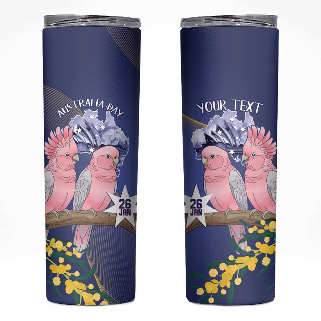 Personalised Pink Galah Australia Day Skinny Tumbler 26th January Golden Wattle Flag Color - Aussie Hoodie