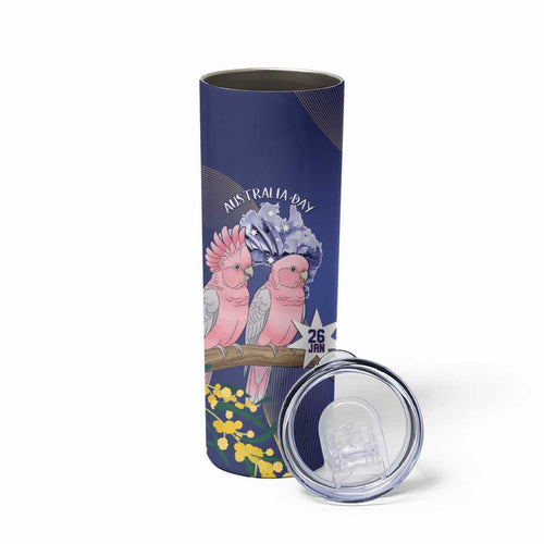 Personalised Pink Galah Australia Day Skinny Tumbler 26th January Golden Wattle Flag Color - Aussie Hoodie