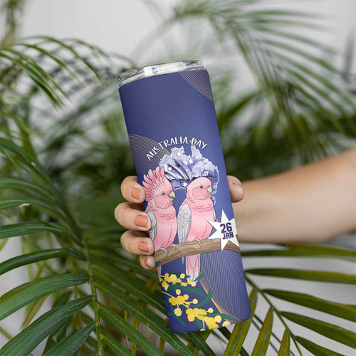 Personalised Pink Galah Australia Day Skinny Tumbler 26th January Golden Wattle Flag Color - Aussie Hoodie