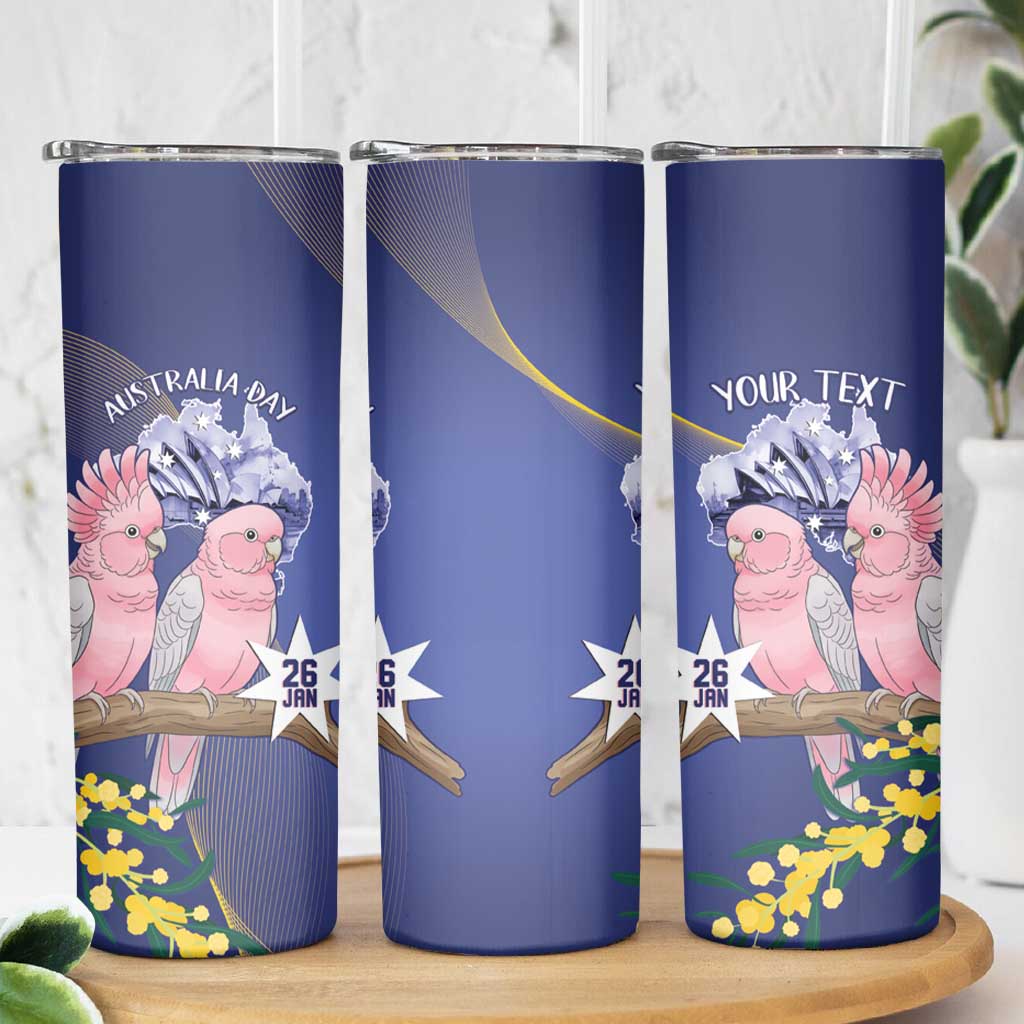 Personalised Pink Galah Australia Day Skinny Tumbler 26th January Golden Wattle Flag Color - Aussie Hoodie