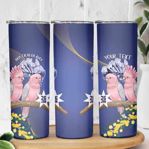 Personalised Pink Galah Australia Day Skinny Tumbler 26th January Golden Wattle Flag Color - Aussie Hoodie