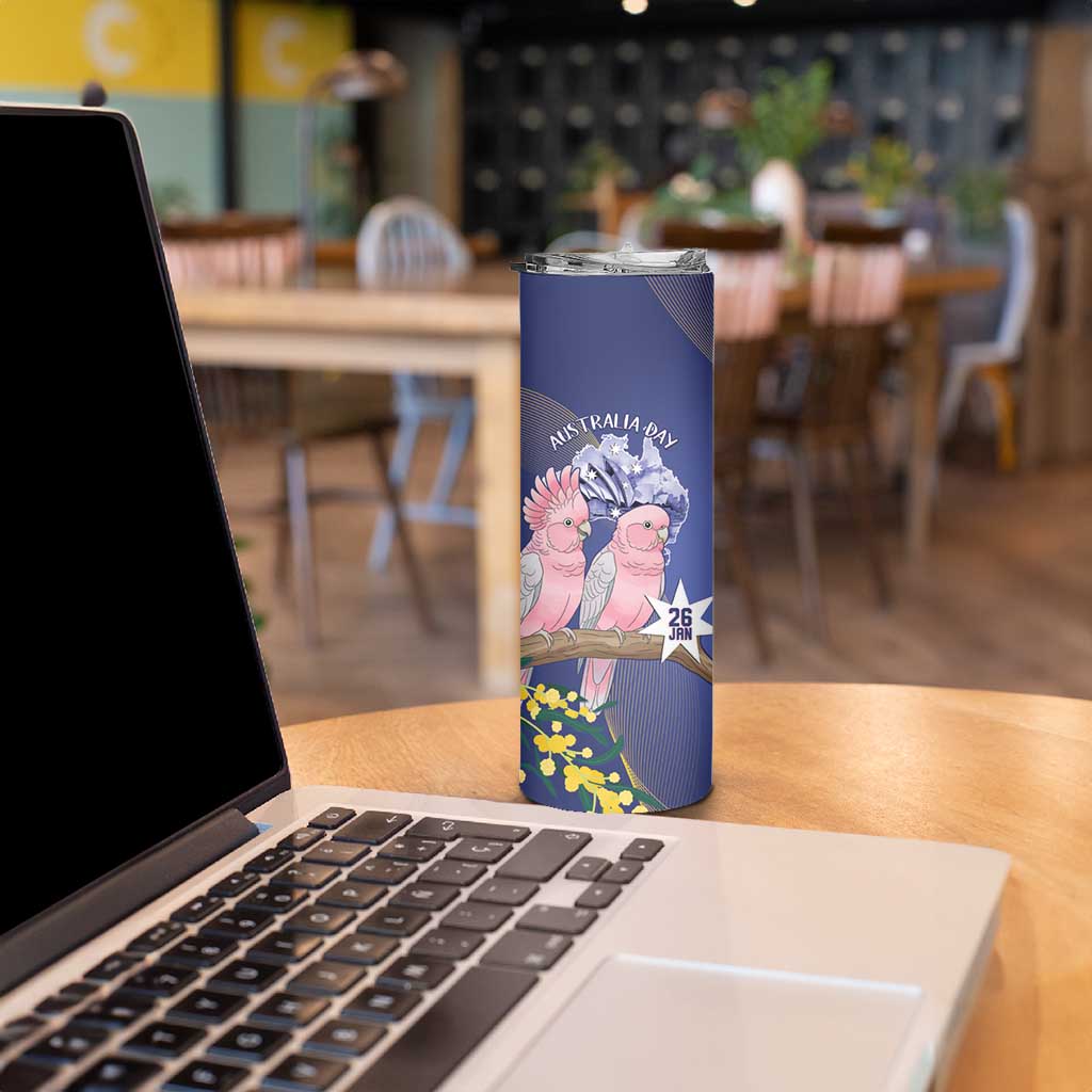 Personalised Pink Galah Australia Day Skinny Tumbler 26th January Golden Wattle Flag Color - Aussie Hoodie