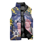 Personalised Pink Galah Australia Day Sleeveless Puffer Jacket 26th January Golden Wattle Flag Color - Aussie Hoodie