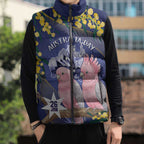 Personalised Pink Galah Australia Day Sleeveless Puffer Jacket 26th January Golden Wattle Flag Color - Aussie Hoodie