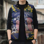 Personalised Pink Galah Australia Day Sleeveless Puffer Jacket 26th January Golden Wattle Flag Color - Aussie Hoodie