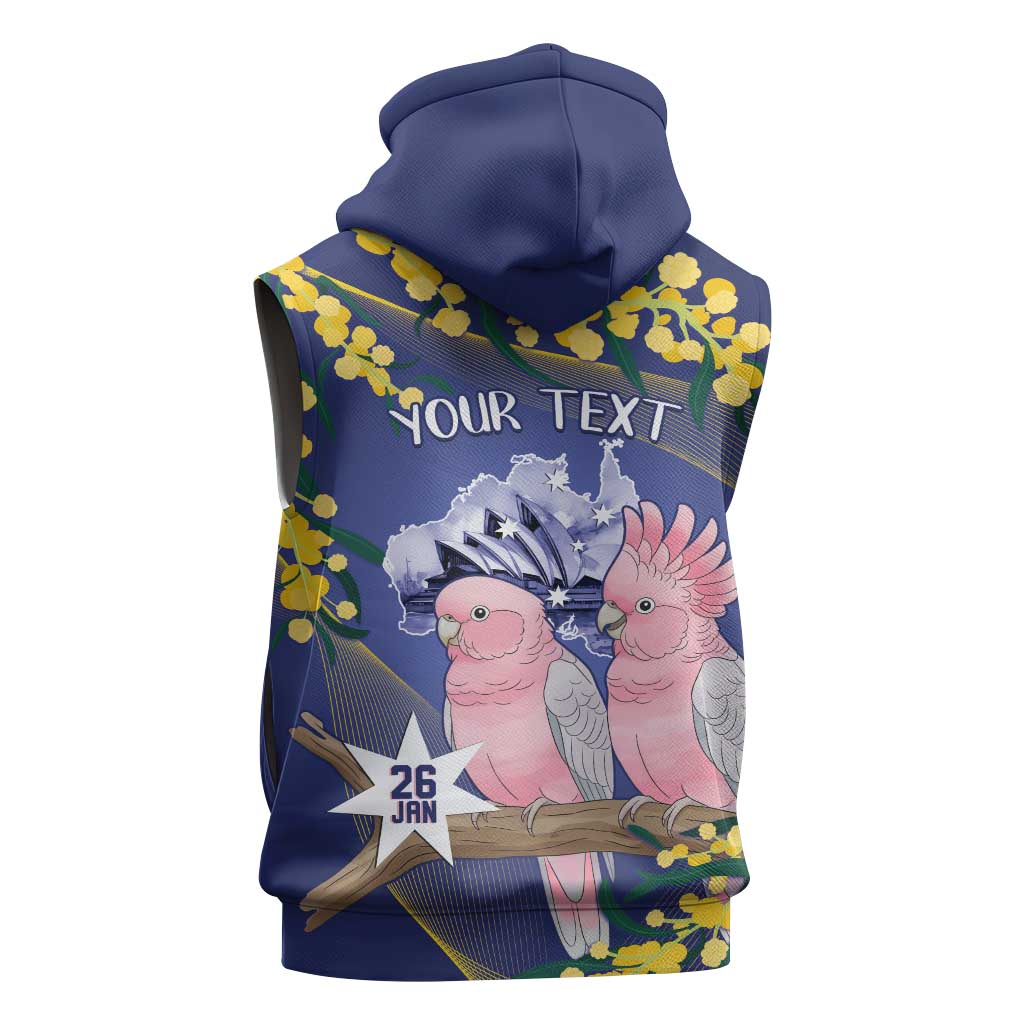 Personalised Pink Galah Australia Day Sleeveless Zip Hoodie 26th January Golden Wattle Flag Color LT14
