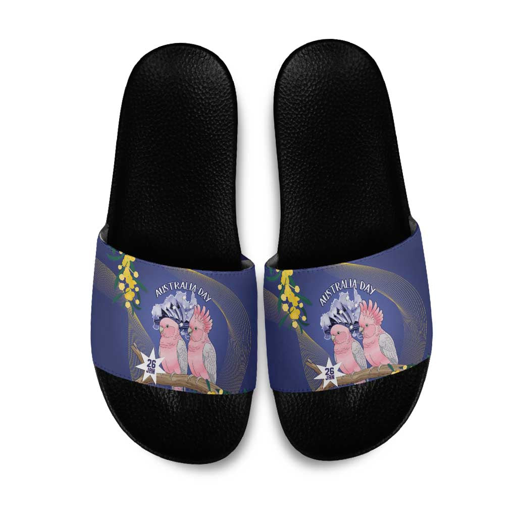 Pink Galah Australia Day Slide Sandals 26th January Golden Wattle Flag Color - Aussie Hoodie