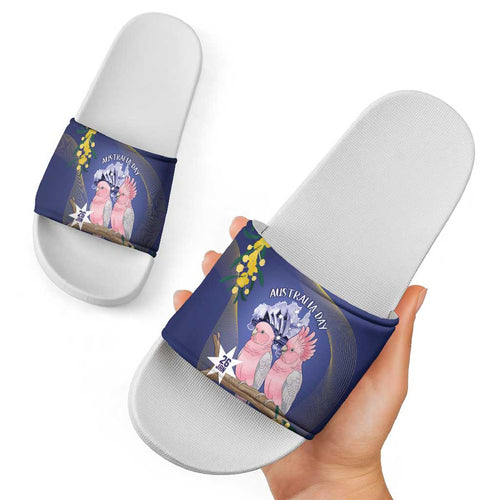 Pink Galah Australia Day Slide Sandals 26th January Golden Wattle Flag Color - Aussie Hoodie