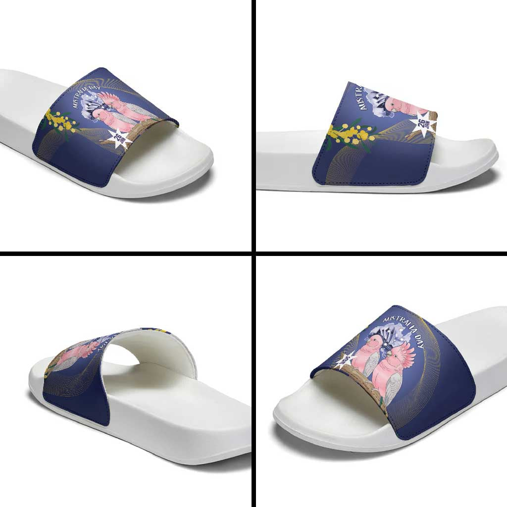 Pink Galah Australia Day Slide Sandals 26th January Golden Wattle Flag Color - Aussie Hoodie