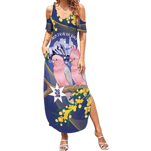 Personalised Pink Galah Australia Day Summer Maxi Dress 26th January Golden Wattle Flag Color - Aussie Hoodie