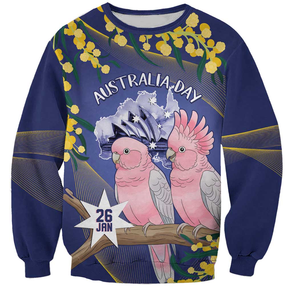 Personalised Pink Galah Australia Day Sweatshirt 26th January Golden Wattle Flag Color - Aussie Hoodie