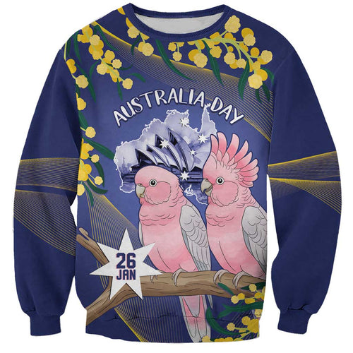 Personalised Pink Galah Australia Day Sweatshirt 26th January Golden Wattle Flag Color - Aussie Hoodie