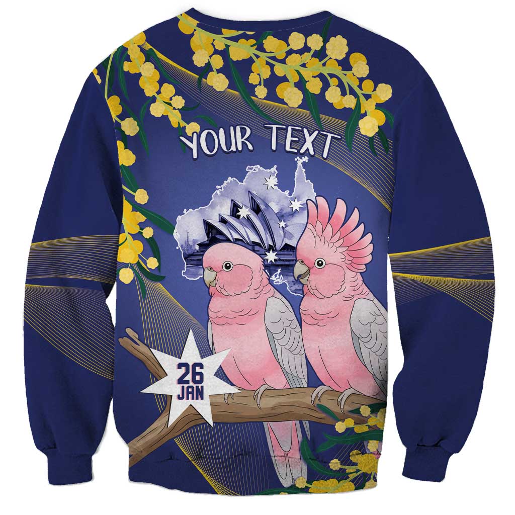 Personalised Pink Galah Australia Day Sweatshirt 26th January Golden Wattle Flag Color - Aussie Hoodie
