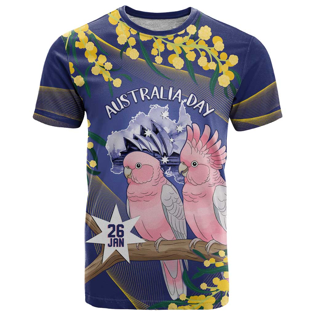 Personalised Pink Galah Australia Day T Shirt 26th January Golden Wattle Flag Color - Aussie Hoodie