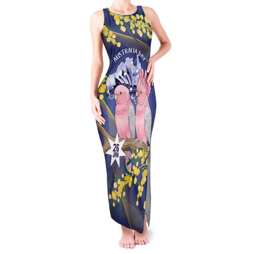 Personalised Pink Galah Australia Day Tank Maxi Dress 26th January Golden Wattle Flag Color - Aussie Hoodie