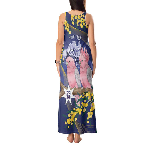 Personalised Pink Galah Australia Day Tank Maxi Dress 26th January Golden Wattle Flag Color - Aussie Hoodie