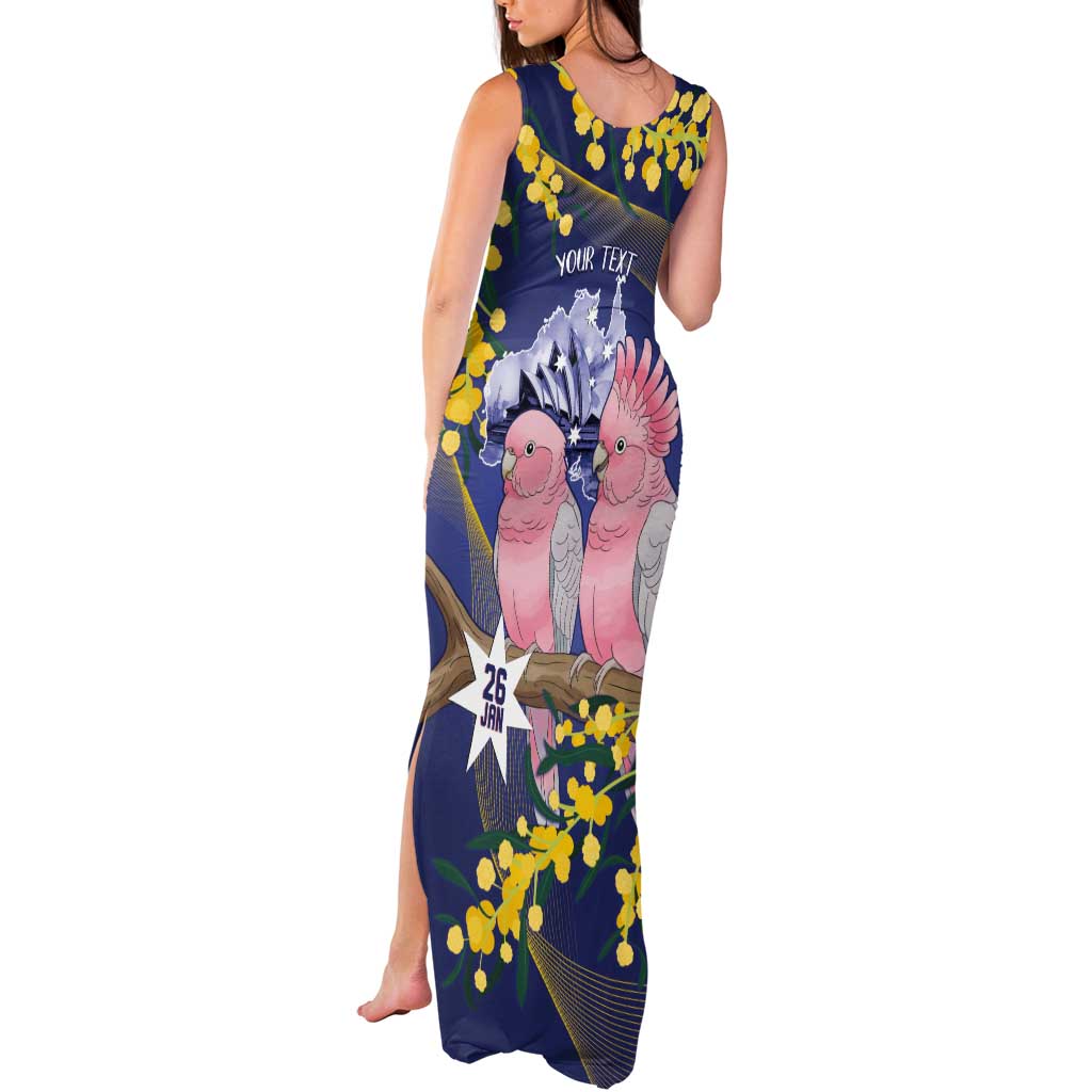 Personalised Pink Galah Australia Day Tank Maxi Dress 26th January Golden Wattle Flag Color - Aussie Hoodie