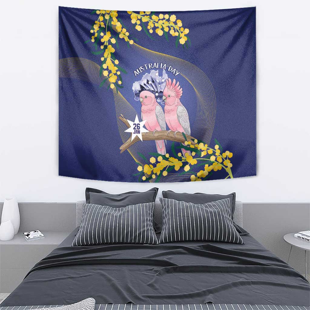 Pink Galah Australia Day Tapestry 26th January Golden Wattle Flag Color - Aussie Hoodie