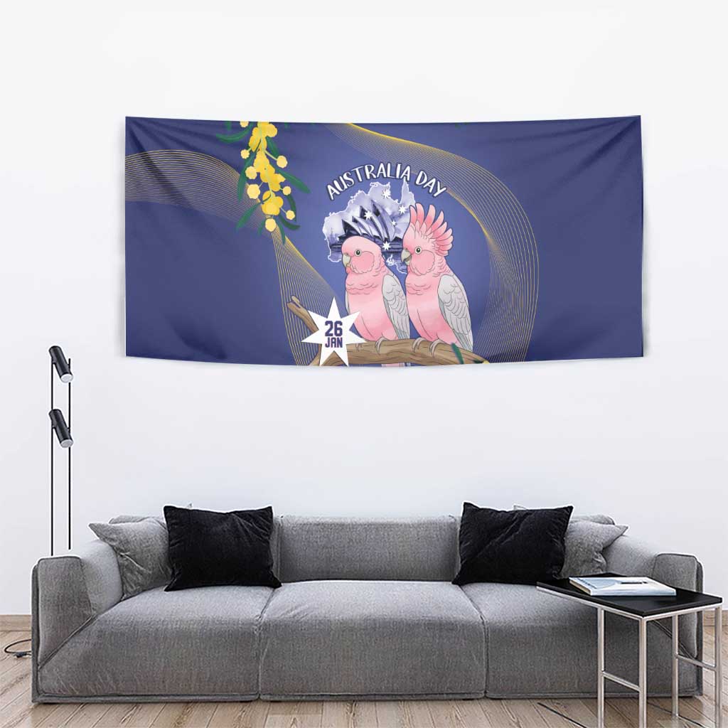 Pink Galah Australia Day Tapestry 26th January Golden Wattle Flag Color - Aussie Hoodie