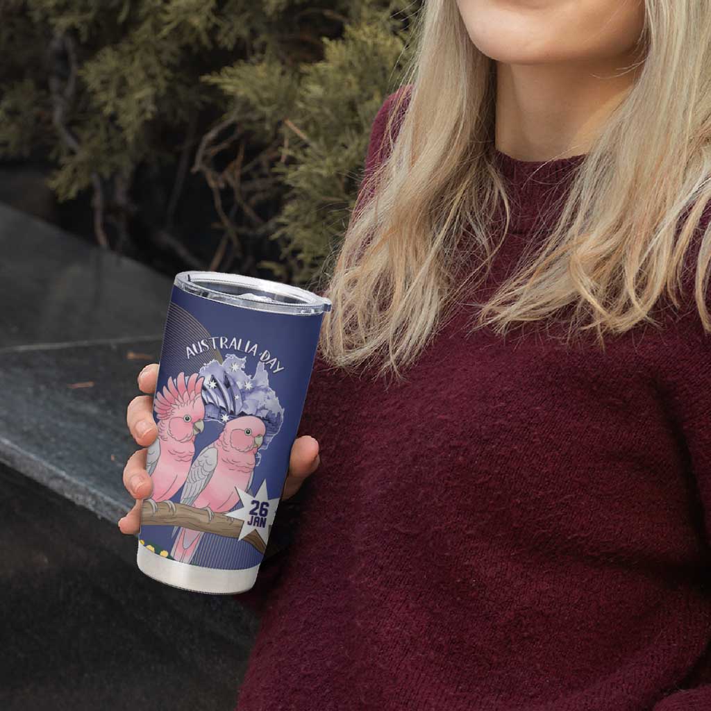 Personalised Pink Galah Australia Day Tumbler Cup 26th January Golden Wattle Flag Color - Aussie Hoodie