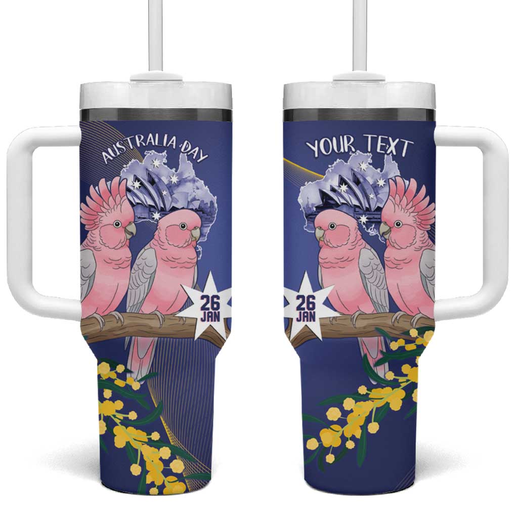 Personalised Pink Galah Australia Day Tumbler With Handle 26th January Golden Wattle Flag Color - Aussie Hoodie