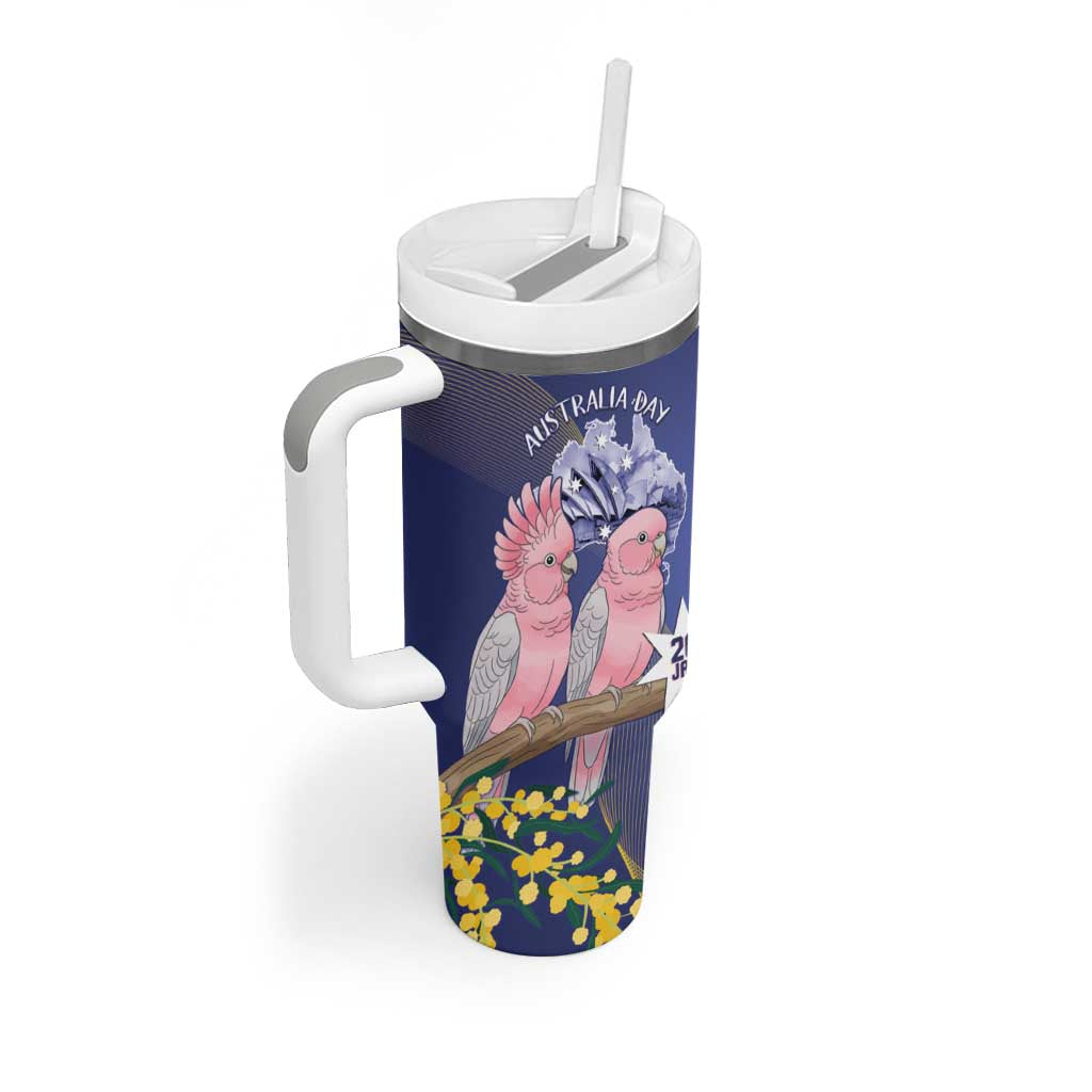 Personalised Pink Galah Australia Day Tumbler With Handle 26th January Golden Wattle Flag Color - Aussie Hoodie