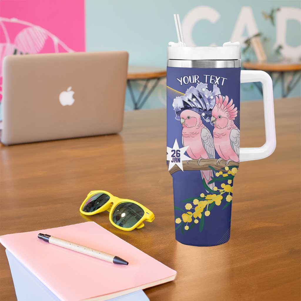 Personalised Pink Galah Australia Day Tumbler With Handle 26th January Golden Wattle Flag Color - Aussie Hoodie