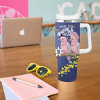 Personalised Pink Galah Australia Day Tumbler With Handle 26th January Golden Wattle Flag Color - Aussie Hoodie