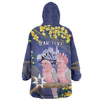 Personalised Pink Galah Australia Day Wearable Blanket Hoodie 26th January Golden Wattle Flag Color - Aussie Hoodie