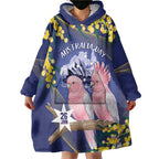 Personalised Pink Galah Australia Day Wearable Blanket Hoodie 26th January Golden Wattle Flag Color - Aussie Hoodie