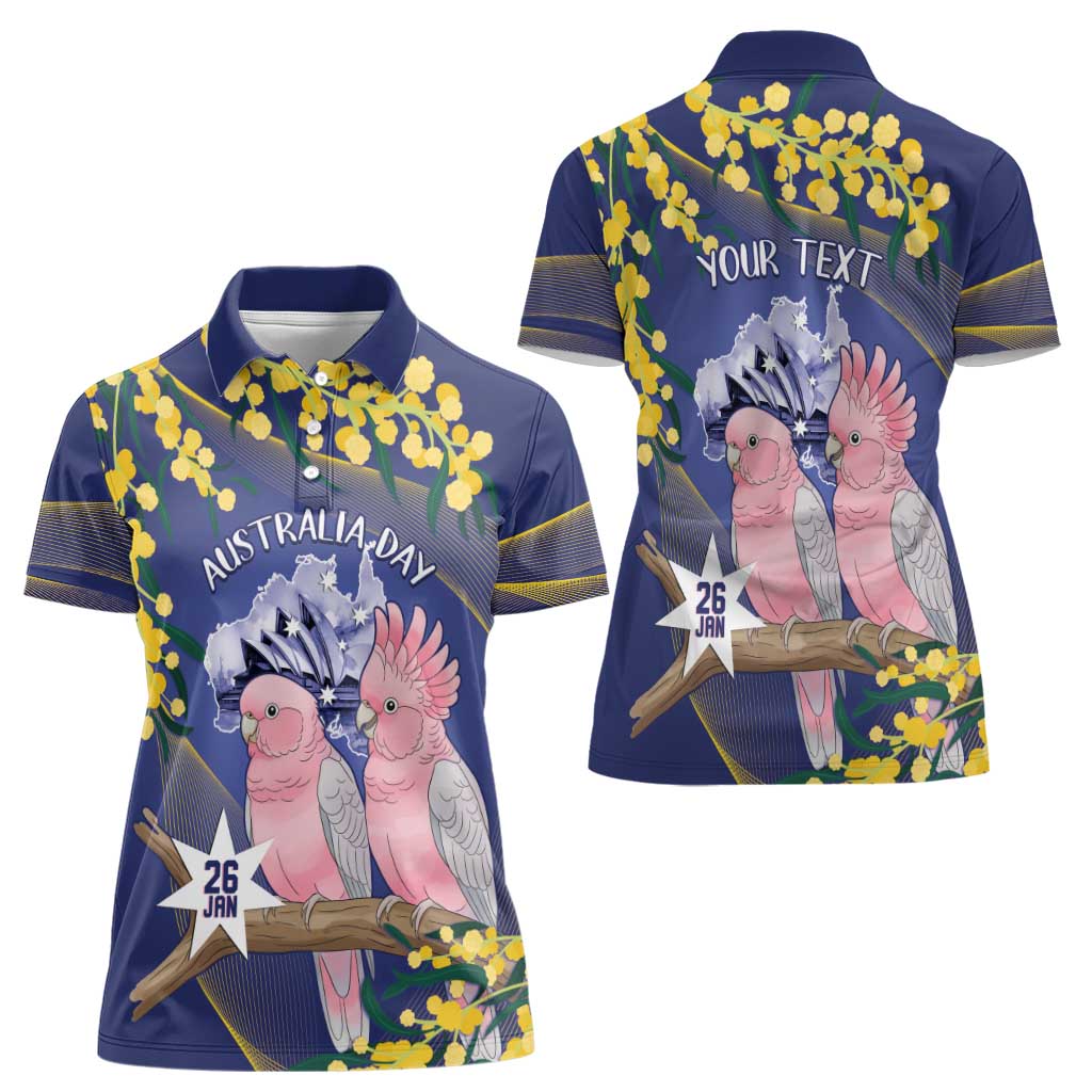Personalised Pink Galah Australia Day Women Polo Shirt 26th January Golden Wattle Flag Color - Aussie Hoodie