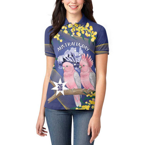 Personalised Pink Galah Australia Day Women Polo Shirt 26th January Golden Wattle Flag Color - Aussie Hoodie