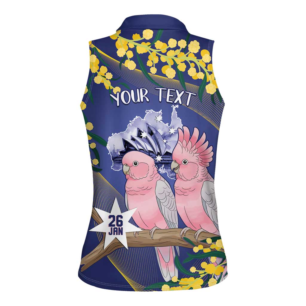 Personalised Pink Galah Australia Day Women Sleeveless Polo Shirt 26th January Golden Wattle Flag Color - Aussie Hoodie