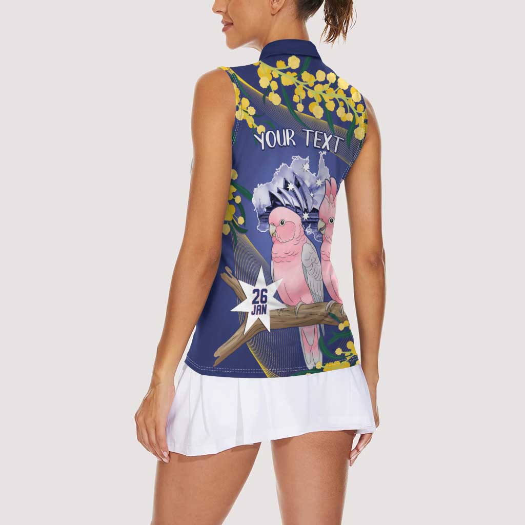 Personalised Pink Galah Australia Day Women Sleeveless Polo Shirt 26th January Golden Wattle Flag Color - Aussie Hoodie