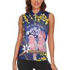 Personalised Pink Galah Australia Day Women Sleeveless Polo Shirt 26th January Golden Wattle Flag Color - Aussie Hoodie