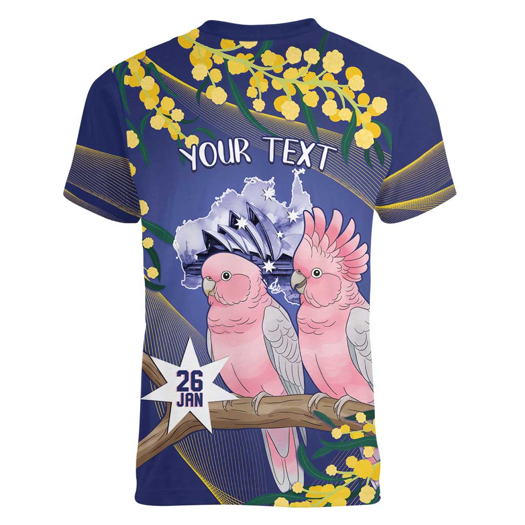 Personalised Pink Galah Australia Day Women V-Neck T-Shirt 26th January Golden Wattle Flag Color - Aussie Hoodie