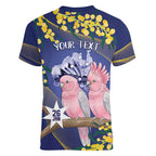 Personalised Pink Galah Australia Day Women V-Neck T-Shirt 26th January Golden Wattle Flag Color - Aussie Hoodie