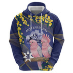 Personalised Pink Galah Australia Day Zip Hoodie 26th January Golden Wattle Flag Color - Aussie Hoodie