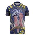 Personalised Pink Galah Australia Day Zipper Polo Shirt 26th January Golden Wattle Flag Color - Aussie Hoodie