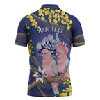 Personalised Pink Galah Australia Day Zipper Polo Shirt 26th January Golden Wattle Flag Color - Aussie Hoodie