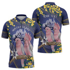 Personalised Pink Galah Australia Day Zipper Polo Shirt 26th January Golden Wattle Flag Color - Aussie Hoodie
